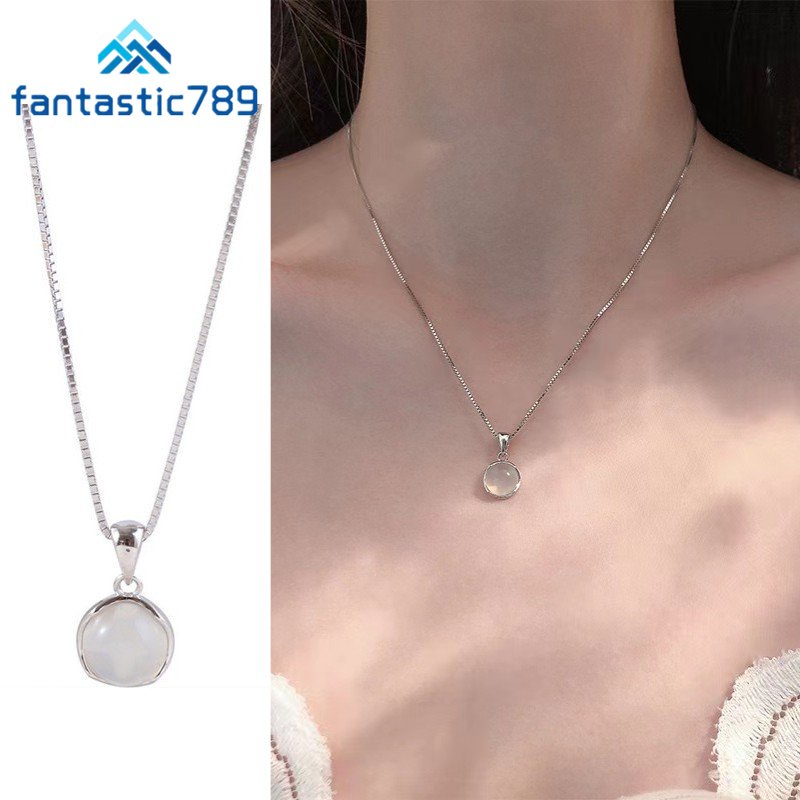 fantastic789-สร้อยคอโชคเกอร์-จี้หินมูนสโตน-โอปอล-ทรงกลม-สีเงิน-หรูหรา-เครื่องประดับ-สําหรับผู้หญิง