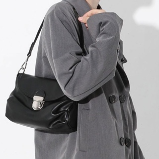 ผู้หญิงไหล่เดียวฝรั่งเศสเฉพาะกลุ่มออกแบบใหม่วินเทจขนาดใหญ่ล็อค Snap Soft กระเป๋าสะพาย