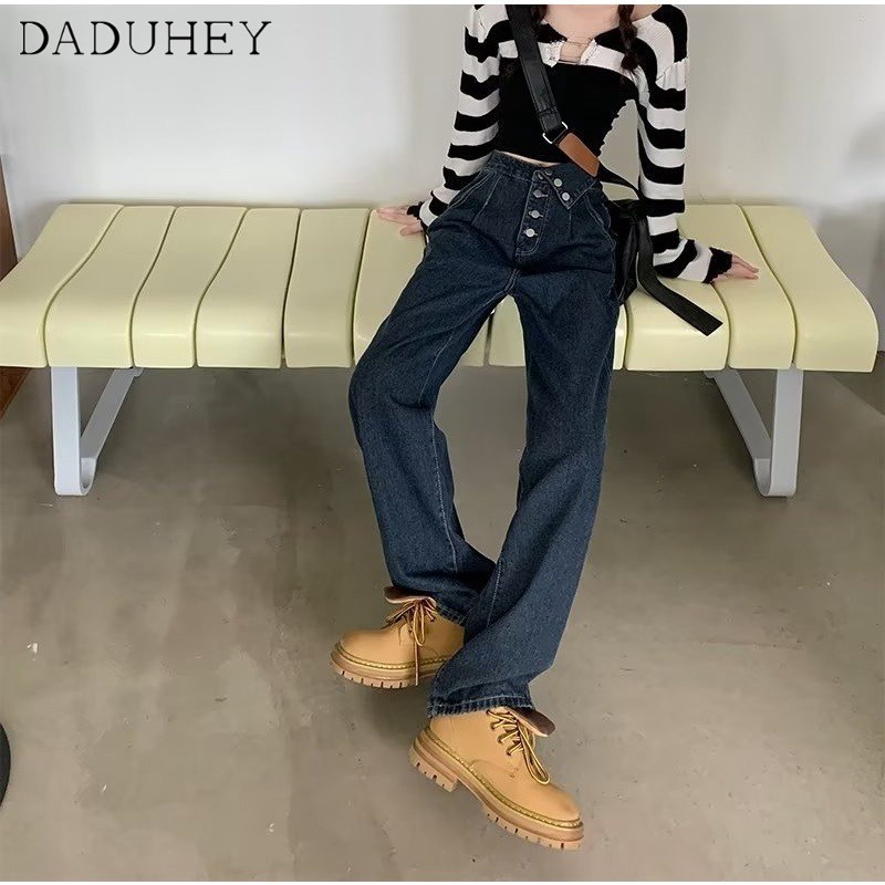 daduhey-new-korean-version-ins-irregular-high-waist-jeans-women-loose-fashion-plus-size-wide-leg-pants