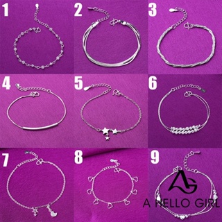 สินค้า A HELLO GIRL สร้อยข้อมือโซ่สีเงิน แบบหลายชั้น สําหรับผู้หญิง