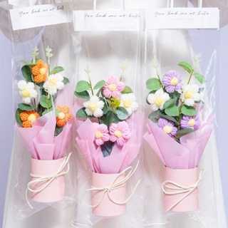 ช่อดอกไม้ถักโครเชต์ ถักมือ พร้อมไฟ LED ของขวัญวันวาเลนไทน์ สําหรับวันแม่ งานแต่งงาน