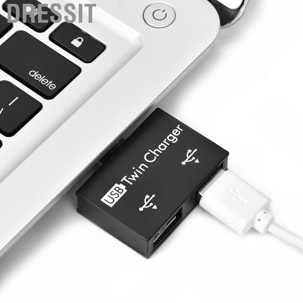 Dressit Hub USB2.0 Male to 2Port USB Twin Charger Splitter Adapter