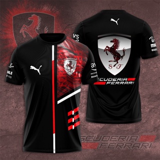 ใหม่ เสื้อกันหนาว แขนสั้น ลาย Formula 1 Scuderia Ferrari 3D แฟชั่นฤดูร้อน สําหรับเด็กผู้ชาย 2023