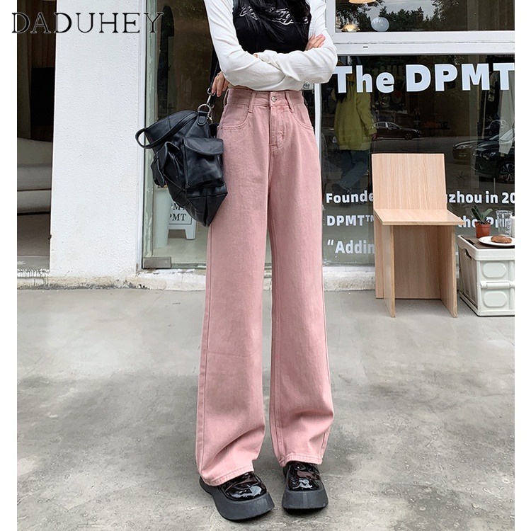 daduhey-2023-new-korean-version-dirty-pink-high-waist-wide-leg-pants-loose-niche-jeans-plus-size-trousers-all-matching-long-pants