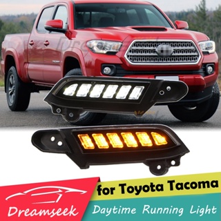 LED DRL Daytime Running Light Headlamp Accessories For Toyota Tacoma 2016 2017 2018 2019 2020 2021 2022 2023 Fog Lamp W/ Dynamic Turn Signal