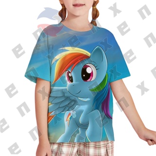 เสื้อยืดแขนสั้น พิมพ์ลายแอนิเมชั่น My Little Pony Rainbow แฟชั่นฤดูร้อน สําหรับเด็กผู้หญิง อายุ 3-13 ปี