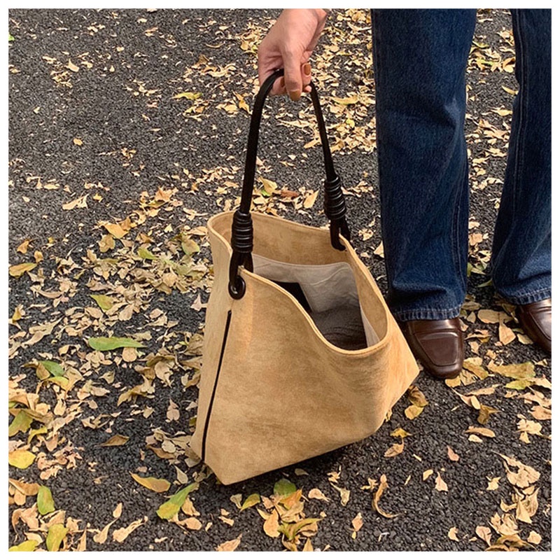ผู้หญิงใหม่-vintage-suede-commuter-กระเป๋าสะพายไหล่เดียวความจุขนาดใหญ่แฟชั่นกระเป๋าถือ