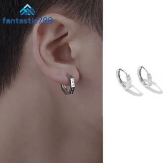 Fantastic789 S925 Minimalist Silver Roman Numerals Cool Hoop Unisex Stylish Earrings for Men Women Chic Geometric Circle Round Earring Punk Style Ear Jewelry Daily Accessories Gift