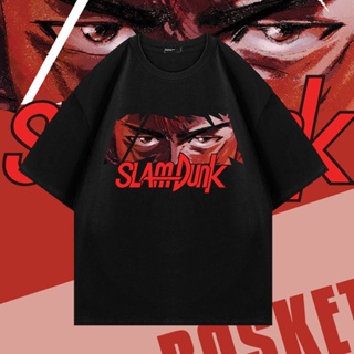 S-5XL Slam Dunk Sakuragi Eyes Pure Cotton Short-Sleeved T-Shirt Men Women Same Style Summer Single-Sided Printed Loose_0