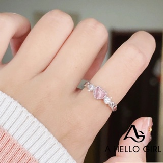 Pink Opal Love Ring Female Niche Design Sensation Net Red Heart-shaped Sweet and Cute Living Mouth Adjustable Ring A HELLO GIRL