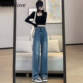 DaDulove💕 New Korean Version of INS Raw Edge Jeans High Waist Loose Wide Leg Pants Niche WOMENS Trousers