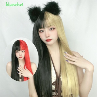 Bluevelvet วิกผมยาวตรง ไร้รอยต่อ เรียบลื่น สีดํา ฮาโลวีน ปาร์ตี้ ผู้หญิง เครื่องประดับผมประจําวัน หญิงสาว คอสเพลย์ โลลิต้า วิกผม