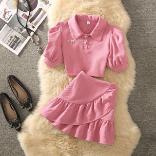 Xiaoxiangfeng sweet suit skirt womens summer 2023 new sweet summer dress polo blouse superior feeling skirt two-piece set