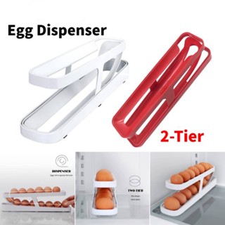 【 สต็อกพร้อม 】ลูกกลิ้งไข่อัตโนมัติ 2 ชั้นชั้นวางไข่กล่องเก็บของในครัว Automatic Egg Roller Container Storage Box