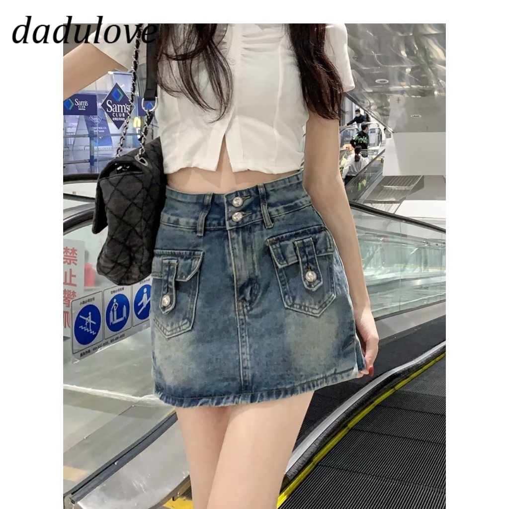 dadulove-new-american-workwear-denim-skirt-womens-high-waist-niche-skirt-large-size-a-line-skirt-bag-hip-skirt