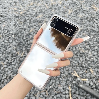 เคสโทรศัพท์มือถืออะคริลิคแข็ง ฝาพับกระจก กันกระแทก สําหรับ Samsung Galaxy Z Flip 3 4 5G Z Flip3 Flip4