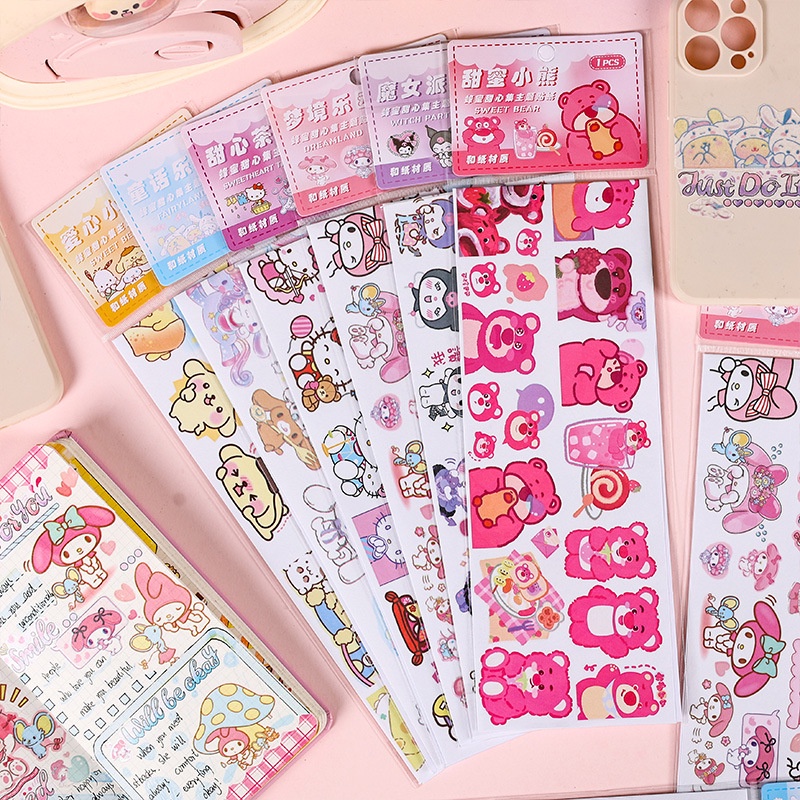 Peach 1Pcs Cute cartoon Sanrio Melody kuromi stickers Journal Scrapbook ...