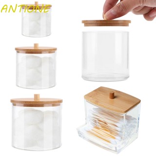 ANTIONE Multifunctional Qtips Holder with Bamboo Lids Cotton Ball Dispenser Cotton Swab Holder Container Storage Candy Cotton Pad Makeup Organizers Jewelry Bathroom Jars