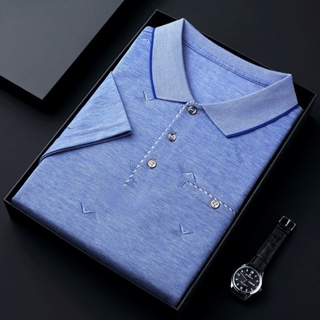 Spot high quality] pocket POLO shirts male middle-aged dads wear 2023 summer new short-sleeved t-shirts middle-aged and elderly grandfathers lapel cotton half-sleeved T-shirts