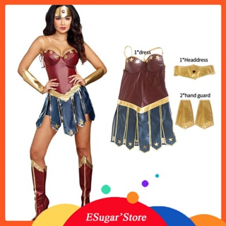 Wonder Woman ชุดเครื่องแต่งกาย ที่คาดผม หนัง PU ลาย DC Superhero Diana Prince Coplay สําหรับผู้ใหญ่ ปาร์ตี้ฮาโลวีน