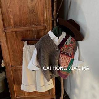 พร้อมส่ง ขายดี ใหม่ ชุดเสื้อแขนกุด และกางเกง ผ้าถัก สไตล์เกาหลี ญี่ปุ่น ย้อนยุค แฟชั่นฤดูใบไม้ร่วง สําหรับเด็กผู้ชาย และเด็กผู้หญิง 2023