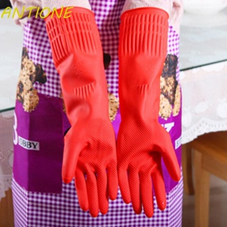 Antione ถุงมือในครัวเรือน สีแดง อุปกรณ์เสริม กันน้ํา ล้างจาน แขนยาว