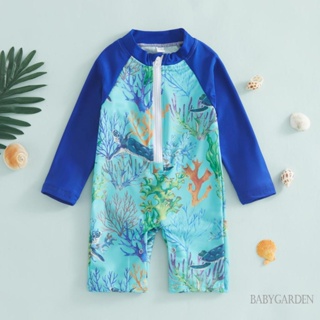 Babygarden- ชุดว่ายน้ําแขนยาว คอเต่า พิมพ์ลายปะการัง สําหรับเด็กผู้ชาย 1-6 ปี