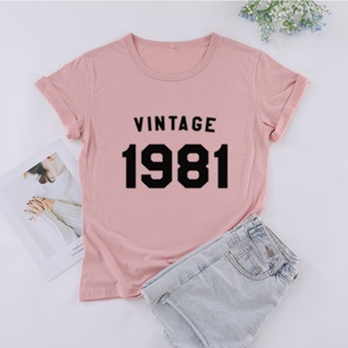 Vintage 1981 T-shirt 39th Birthday Womens Short Sleeve Tees Fashion O Neck Female Clothing Shirts TX5936_03