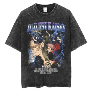 Lmx4【พร้อมส่ง】เสื้อยืดผ้าฝ้าย พิมพ์ลายกราฟฟิค Jujutsu Kaisen สไตล์วินเทจ โอเวอร์ไซซ์ แนวสตรีท แฟชั่น สําหรับทุกเพศ