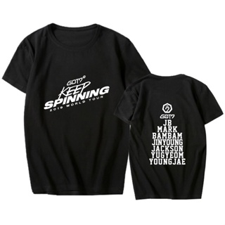  ใหม่เอี่ยม❈☂KPOP GOT7 T-shirt keep spinning 2019 World Tour Concert shirt Tee Tops หนุ่มหล่อ