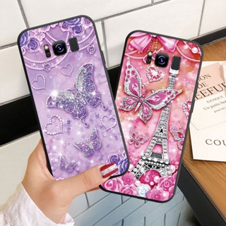 เคสโทรศัพท์มือถือ ซิลิโคนนิ่ม ลายผีเสื้อ ประดับเพชร สําหรับ Samsung Galaxy S8 S9 Plus