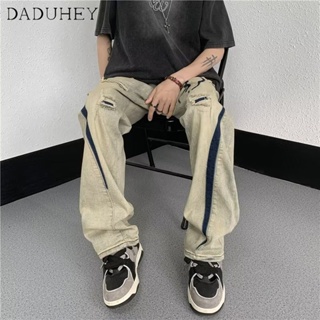 DaDuHey🔥 2023 New Summer Yellow Mud Color High Street Handsome Jeans Mens Hong Kong Style Hip Hop Ins Trendy Personality Broken Holes Pants