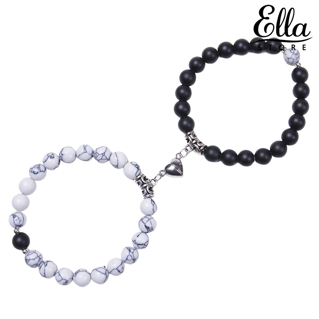 ellastore123-กําไลข้อมือลูกปัดหิน-รูปหัวใจ-ป้องกันการซีดจาง-สําหรับผู้ชาย-ผู้หญิง-ออกเดท-2-ชิ้น