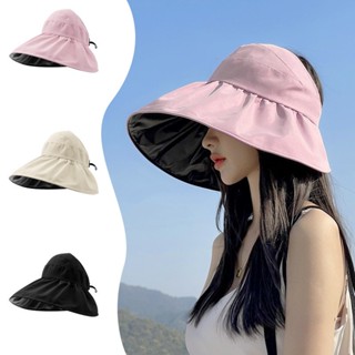 👒sun hat👒ฤดูร้อน สองชั้น หมวกชาวประมง หลังคาเปล่า หมวกกันแดด ไวนิล เคลือบ กลางแจ้ง ป้องกันรังสียูวี พับเก็บได้ บังแดด