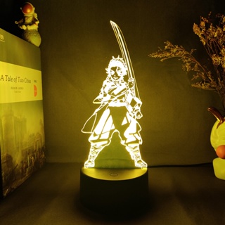 โคมไฟตั้งโต๊ะ LED รูปฟิกเกอร์อนิเมะ Demon Slayer Tanjiro Kamado 3D สุดชิค พอร์ต USB สําหรับตกแต่งห้องนอน