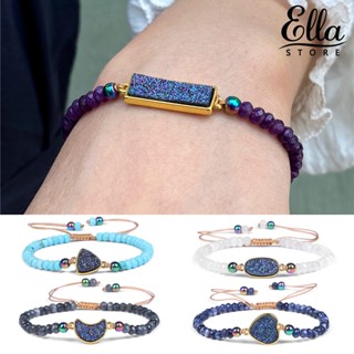 Ellastore123 สร้อยข้อมือลูกปัดหินธรรมชาติ รูปหัวใจ ปรับได้ เครื่องประดับ สําหรับผู้หญิง