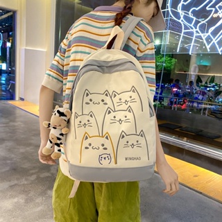 [พร้อมส่ง] กระเป๋าเป้สะพายหลัง กระเป๋านักเรียน ปักลายการ์ตูนแมวน่ารัก สไตล์เกาหลี ญี่ปุ่น สําหรับผู้หญิง