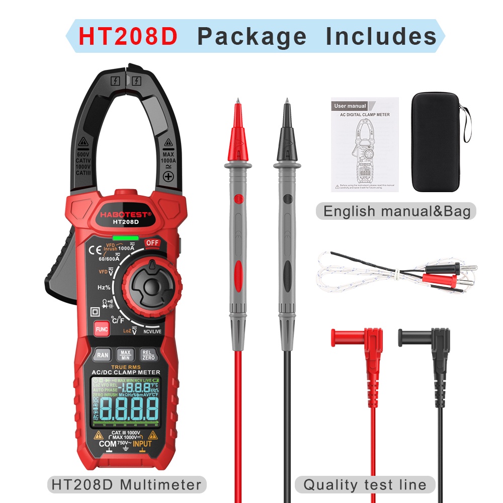 habotest-ht208-professional-clamp-meter-multimeter-1000v-ac-dc-true-rms-pinza-amperimetrica-capacitance-digital-clamp-tester