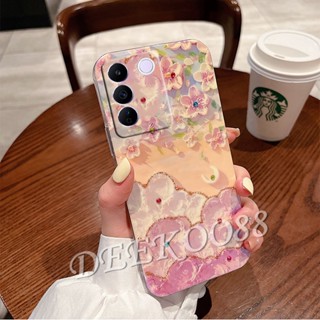 เคสโทรศัพท์มือถือ TPU แบบนิ่ม ลายดอกไม้ สีม่วง สีชมพู สําหรับ VIVO V27 V27e Pro 4G 5G V27e V27