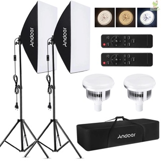 Andoer Studio Photography Light kit Softbox Lighting Set with 85W 2800K-5700K Bi-color Temperature LED Light * 2 + 50x70cm Softbox * 2 + 2M Light Stand * 2 + Remote Control * 2 + Carry Bag * 1 for Studio Portrait Product