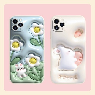 เคสโทรศัพท์มือถือนิ่ม ลายดอกไม้ กระต่าย 3D สําหรับ Vivo X50 X60 X70 X80 X90 Pro Plus