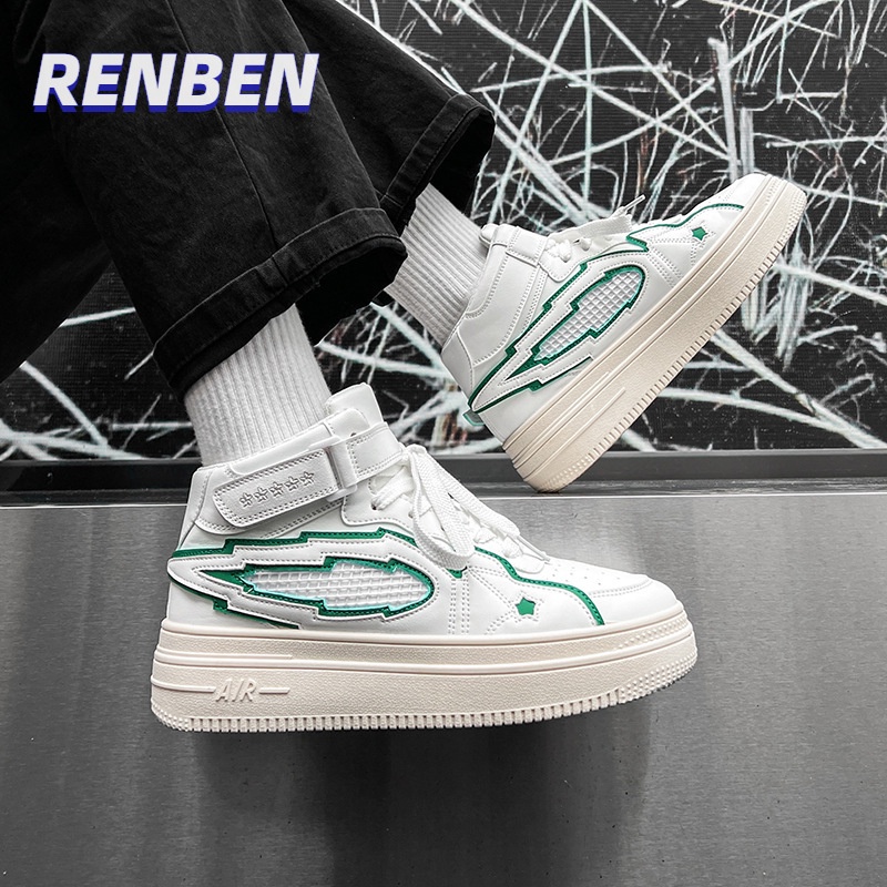 renben-รองเท้าผ้าใบผู้ชายส้นสูงสไตล์ฮ่องกงใหม่-ins-รองเท้าผู้ชายแบรนด์อินเทรนด์รองเท้ากีฬาผู้ชายพื้นหนา