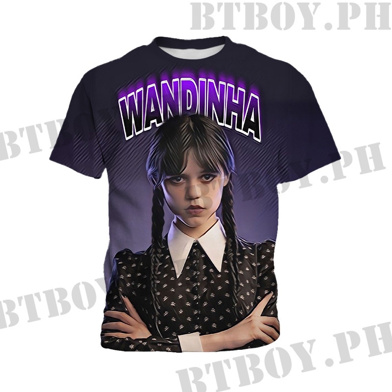 เสื้อยืดแขนสั้น-พิมพ์ลาย-addams-เครื่องแต่งกายวันพุธ-สําหรับเด็กผู้หญิง-อายุ-3-13-ปี