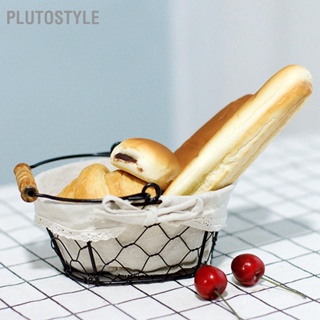 Plutostyle ตะกร้าลวด ด้ามจับไม้ พับได้ สําหรับเก็บขนมปัง เครื่องสําอาง เครื่องประดับ ขนมขบเคี้ยว