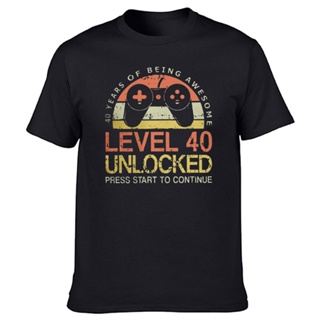 Level 40 Unlocked Funny Video Gamer 1982 40th Birthday Gift T Shirts Men Crew Neck Tees Short Sleeve Dad Father T-S_03