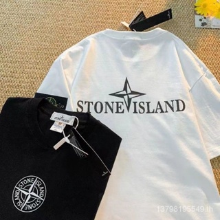 STONE ISLAND เสื้อยืดแขนสั้นลําลอง คอกลม ปักลายหิน ทรงหลวม สไตล์สตรีท สําหรับผู้ชาย และผู้หญิง