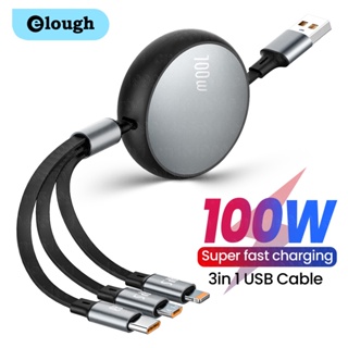 Elough 3 in 1 สายชาร์จ Micro USB Type C 6A 100W ชาร์จเร็ว