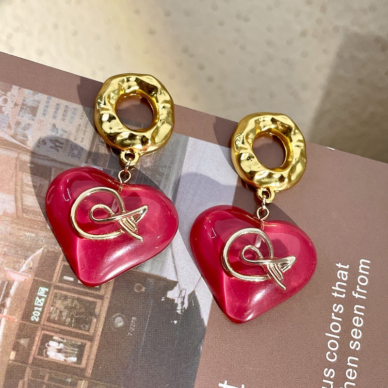 1 Pair French vintage girl earrings temperament pink heart /flower cute