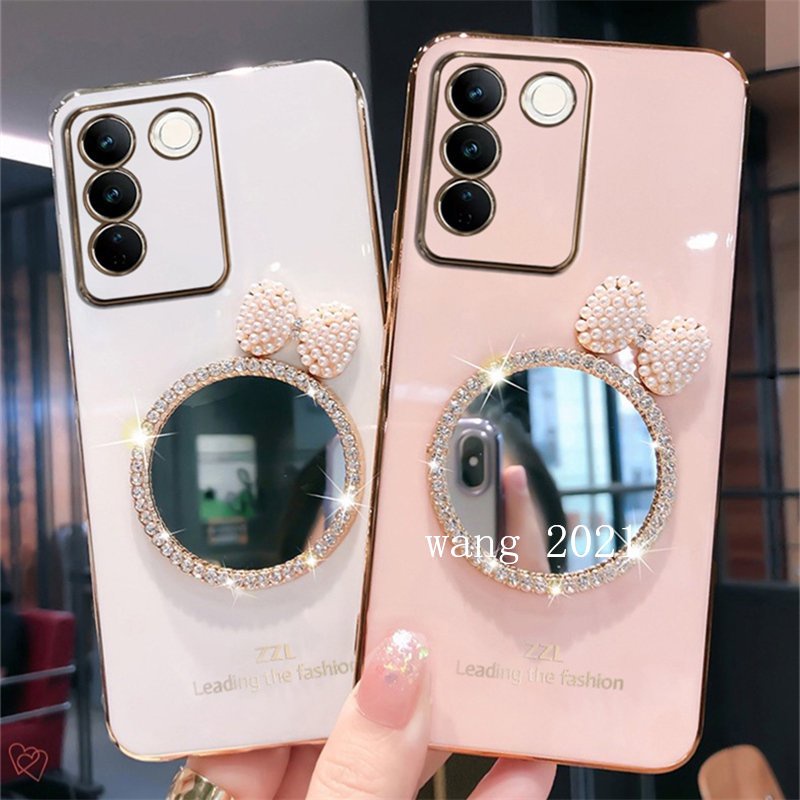 2023-new-casing-เคส-vivov27-vivo-v27e-v27-pro-5g-y02a-phone-case-with-makeup-mirror-and-pearl-butterfly-bow-soft-case-back-cover-for-vivo-v27-5g-เคสโทรศัพท