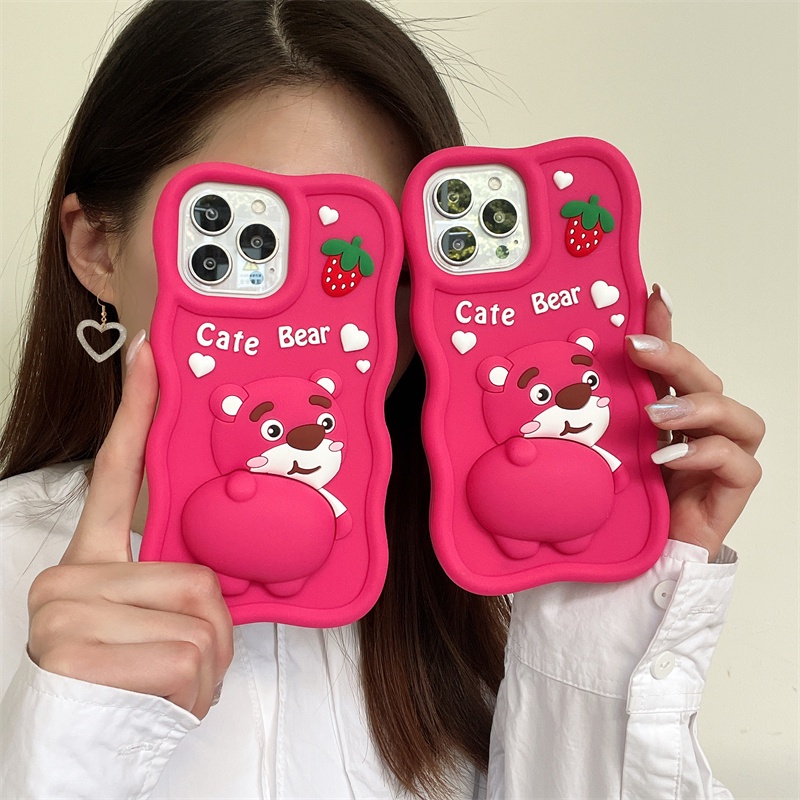 เคสโทรศัพท์มือถือ-ลายหมีสตรอเบอร์รี่-3d-สําหรับ-iphone-14-13-12-11-pro-max